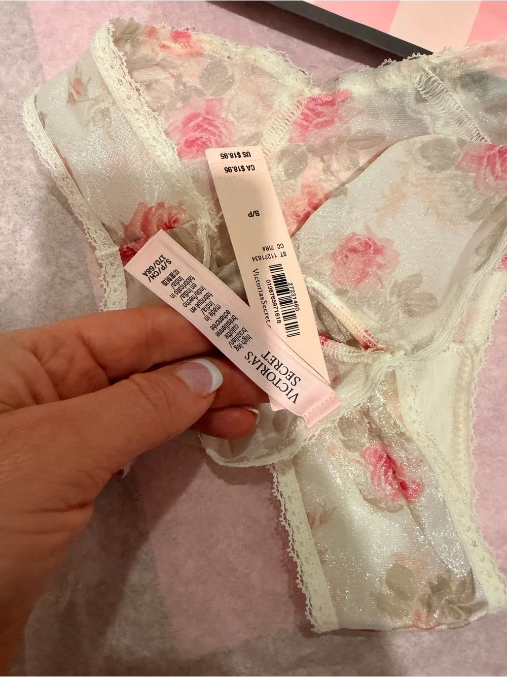 New VS DREAM ANGELS Sheer Shimmer Lace-Trim Panty S